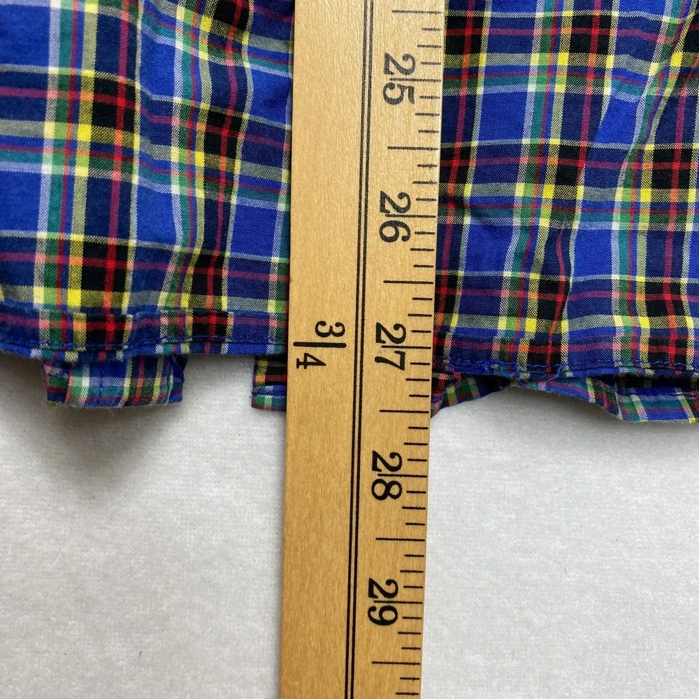 Ralph Lauren Shirt Boys XL Blue Long Sleeve Red Pony Plaid Button Down